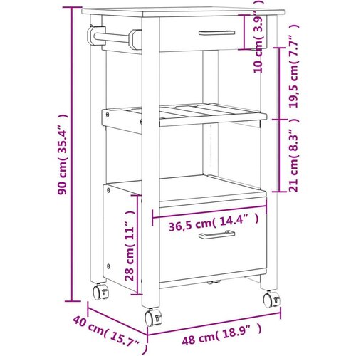 vidaXL Kuhinjski voziček MONZA 48x40x90 cm trdna borovina Cene