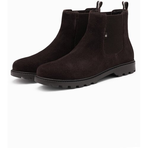 Ombre Men's suede slip-on shoes with high upper - dark brown Cene