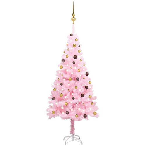 vidaXL umjetno božićno drvce LED s kuglicama ružičasto 210 cm PVC Cene