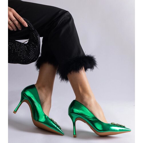 Gemre Green patent stilettos embellished with rhinestones Almana Cene