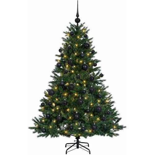  Umjetno božićno drvce s kuglicom 120 cm 150 LED lampica - Zelena 120 cm s LED-ima i crnim lopticama Slike