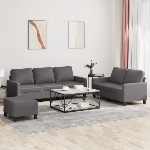  3-dijelni set sofa s jastucima sivi od umjetne kože Slike