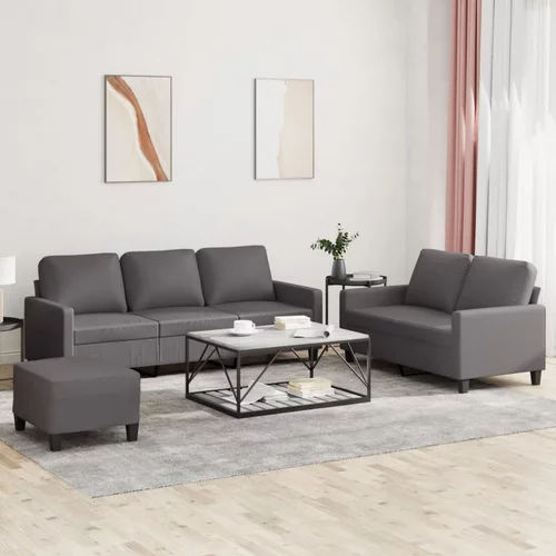  3-dijelni set sofa s jastucima sivi od umjetne kože
