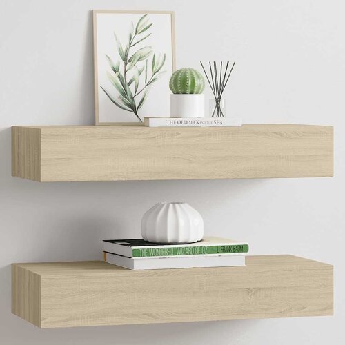  Zidne police s ladicom 2 kom boja hrasta 60 x 23,5 x 10 cm MDF Cene
