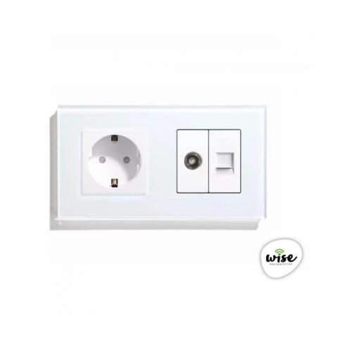 Wise utičnica modularna 16A, antenska tv utičnica, mrežna utičnica - stakleni panel beli Slike