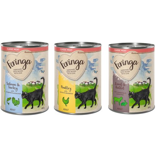 Feringa Poskusno me&amp;scaron;ano pakiranje Classic Meat 6 x 400 g Me&amp;scaron;ano pakiranje 4: perutnina, jagnjetina &amp;amp; zajec, losos &amp;amp; puran Slike