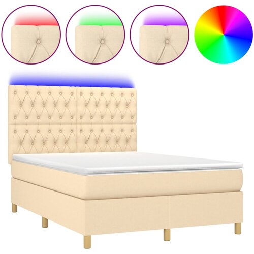  Krevet box spring s madracem LED krem 140x190 cm od tkanine Slike