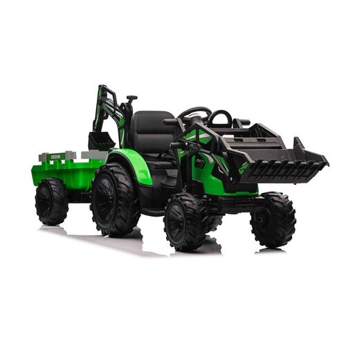 Lean_Toys Otroški Električni traktor TOP-WORKER 12V z zajemalko in prikolico Zelena Cene