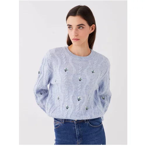 LC Waikiki Crew Neck Women's Knitwear Sweater With Embroidery Long Sleeves.