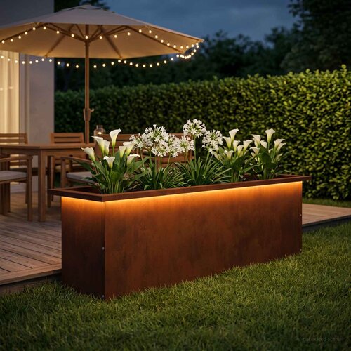  Vrtna posuda za sadnju s LED svjetlom Rđa 30 x 100 x 30 cm Slike