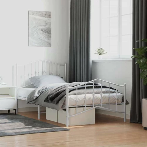Metalni okvir kreveta s uzglavljem i podnožjem bijeli 100x190cm