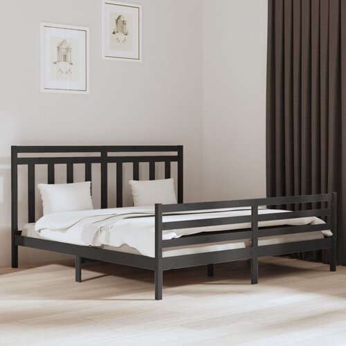 The Living Store Posteljni okvir siv iz trdnega lesa 200x200 cm - Posteljni Okvir, (21525314) Slike