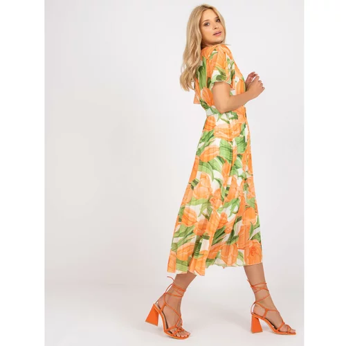 Fashion Hunters One size floral pleated dress in orange and green