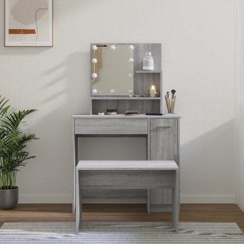 The Living Store Komplet toaletnih mizic z LED lučkami siva sonoma konstr. les - Komplet LED Toaletnih Mizic, (21671049) Slike