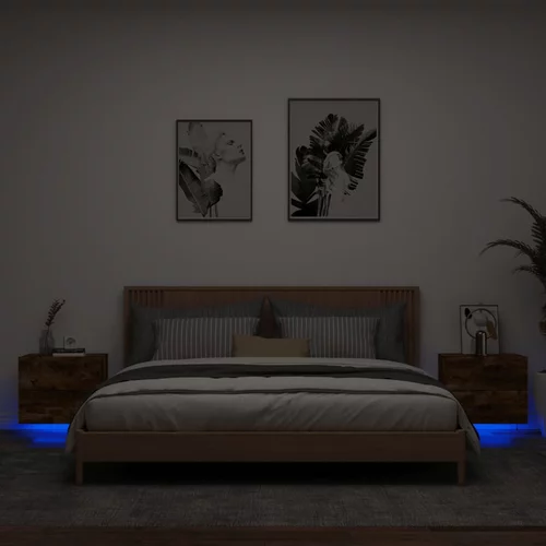  Zidni noćni ormarići s LED svjetlima 2kom boja dimljenog hrasta