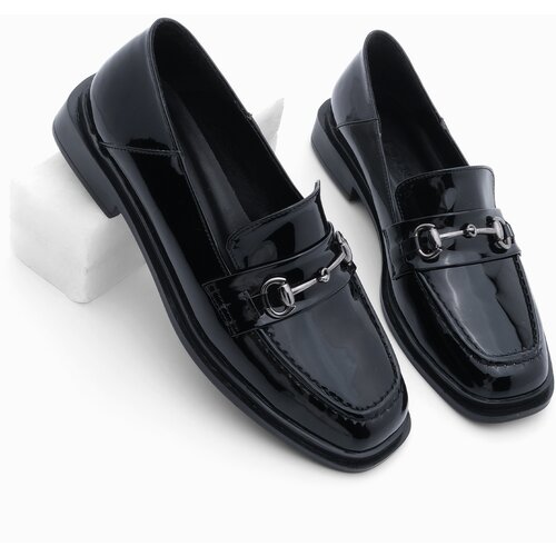 Marjin Women's Loafer Loafer Shoes Flat Toe Buckled Casual Shoes Races Black Patent Leather Slike