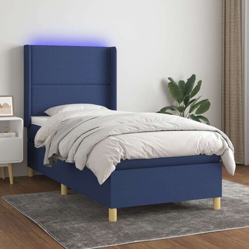  Box spring postelja z vzmetnico LED modra 80x200 cm blago, (20901396) Cene