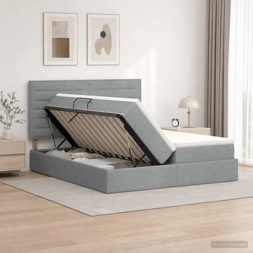  Krevet s od storage s pohranom Svjetlosiva 200 x 200 cm Tkanina - Svjetlosiva 200 x 200 cm Dizajn linija Cijene