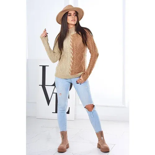 Kesi Two-tone sweater camel+beige