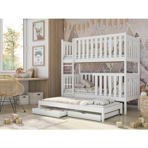 Drveni dečiji krevet na sprat emilka sa tri kreveta i fiokom - beli - 160/180*80 cm Cene