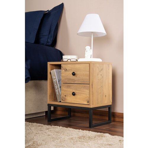 Hanah home noćni ormarić glimmer - atlantic pine, black atlantic pineblack nightstand Cene