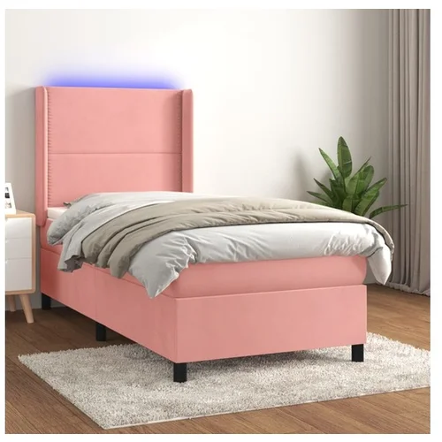  Box spring postelja z vzmetnico LED roza 90x200 cm žamet