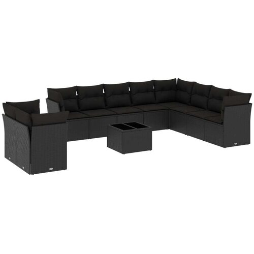 VidaXL 11-dijelni set vrtnih sofa od poliratana s jastucima crni Slike