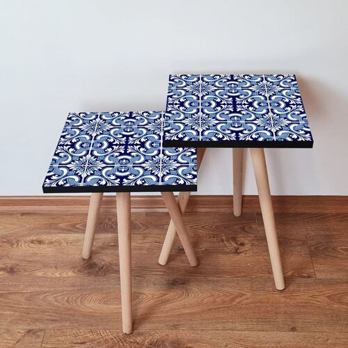 Hanah home 2Shp31 - Navy Blue Navy BlueBlueWhite Nesting Table (2 Pieces) Cene