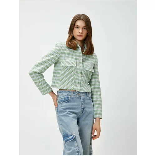 Koton Crop Jacket Buttoned Shirt Collar with Pockets