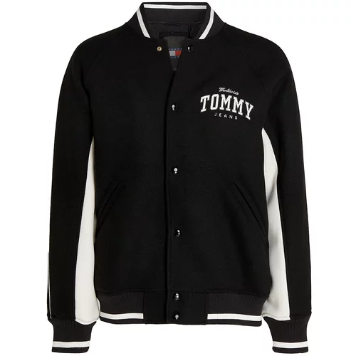 Tommy Jeans Prehodna jakna 'Varsity' črna / bela