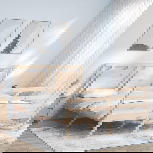 VidaXL Okvir kreveta s uzglavljem 140 x 190 cm od masivnog drva Slike