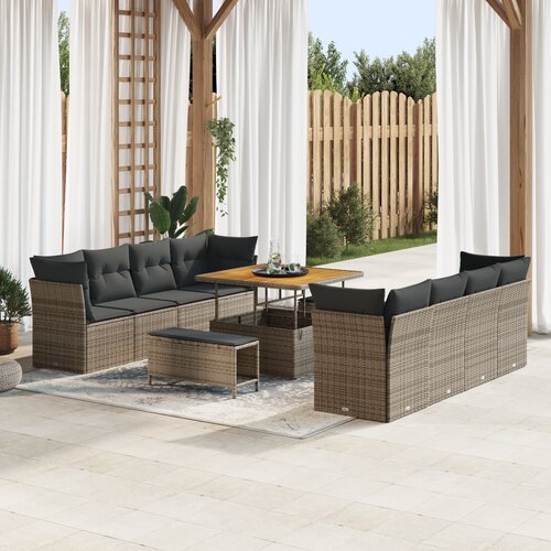 vidaXL 11-dijelni vrtni sofa set s jastucima siva poli ratan akacija Cene