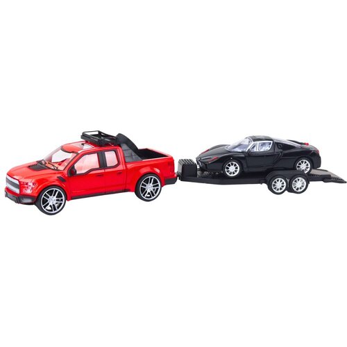  Set terenskog automobila Crveni kamion za vuču Crni sportski automobil 59 cm Slike