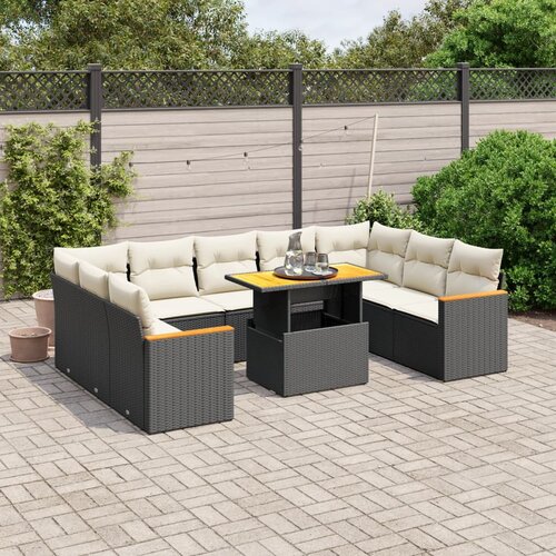 vidaXL 10-dijelni set vrtnih sofa s jastucima crni od poliratana Cijene