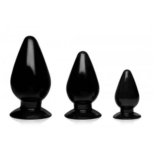 Master Series Komplet od tri analna čepa - konus, crni