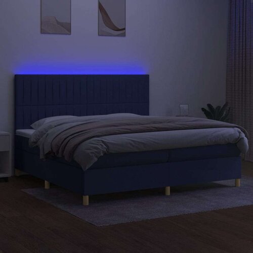  Krevet box spring s madracem LED plavi 200x200 cm od tkanine Slike
