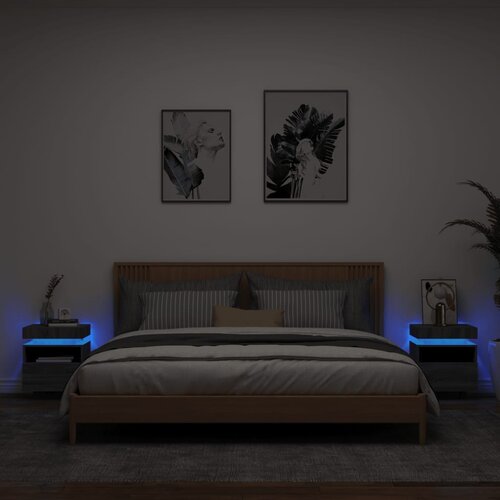  The Living Store Nočna omarica z LED lučkami 2 kosa siva sonoma 40x39x48,5 cm - Nočna Omarica, (21448610) Slike
