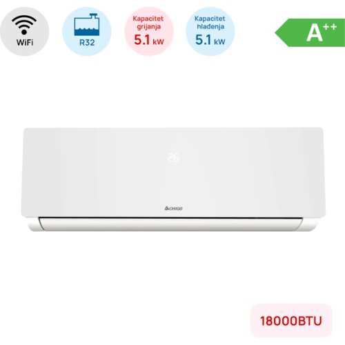 Chigo Klima 18000BTU, 5.1kW, A++, R32, -25&deg;C ~ 50&deg;C, s grijačem, WiFi, bijela Cijene