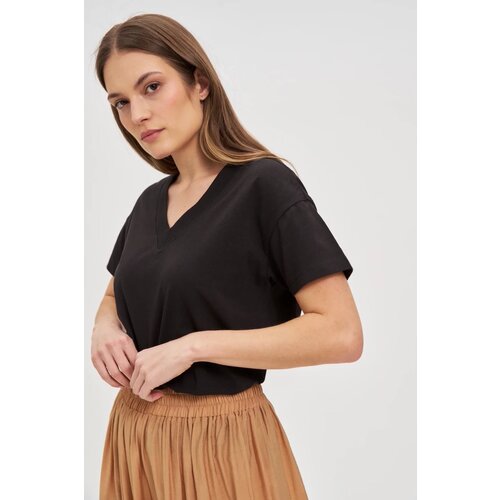 Marisse Black Cotton V-Neck T-Shirt Cene