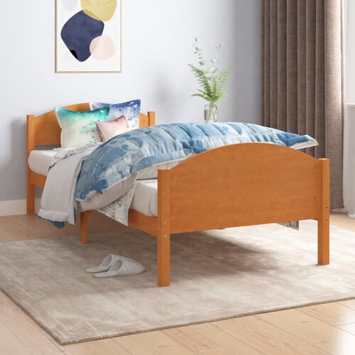 VidaXL posteljni okvir medeno rjav iz trdne borovine 100x200 cm Slike