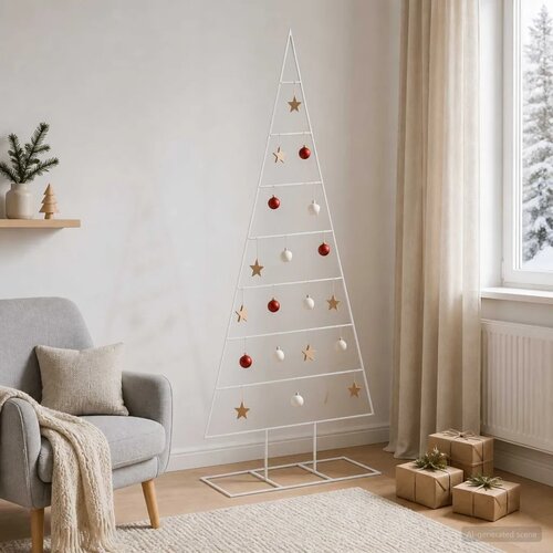 Metalna božićna jelka KUOPIO 180 cm Čelik s pra&scaron;kastim premazom - 180 cm Bijela bez LED svjetala Cijene