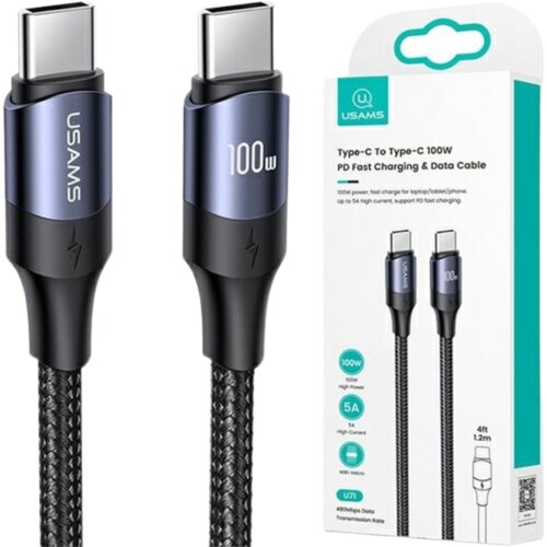 Usams KABEL U71 USB-C NA USB-C 1,2M 100W PD FAST CHARGE CZARNY/BLACK SJ524USB01 (US-SJ524), (21980412) Cene