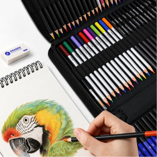 Art Set For Drawing Sketching Crayons Pencils Pencil Case 74 pcs. Slike
