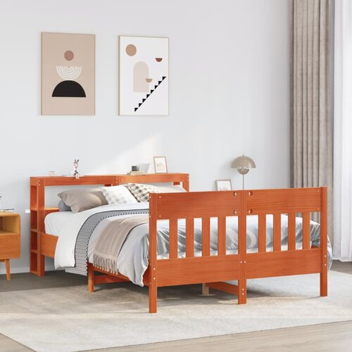 vidaXL Posteljni okvir brez vzmetnice voščeno rjav 120x190 cm borovina Cene