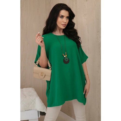 Kesi Oversized blouse with a pendant in dark green color Slike