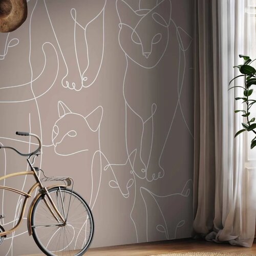  Foto tapeta - Cat lineart - minimalist sketches of white cats on beige background 400x280 Vodootporna Cene