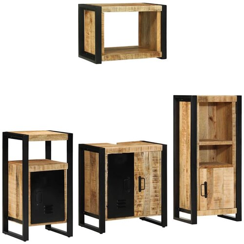 VidaXL Set namje&amp;scaron;taja za kupaonicu 4 kom. Smeđa i crna 55 x 35 x 60 cm - masivno drvo manga Slike