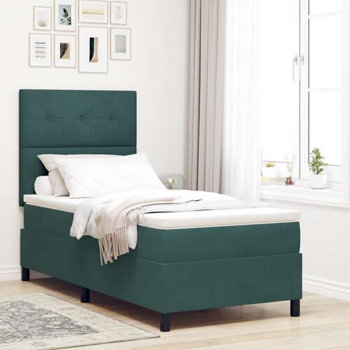 Box Postelja s &amp;scaron;katlastim vzmetenjem z vzmetnico temno zelena 80x200 cm žamet, (22053943) Slike