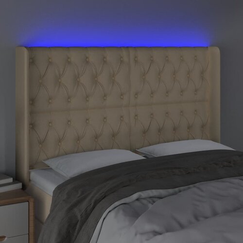  LED uzglavlje krem 163 x 16 x 118/128 cm od tkanine Slike