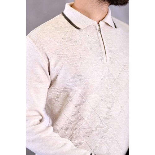 Dewberry 66492 Zippered Polo Neck Knit Mens Sweater-STONE Slike